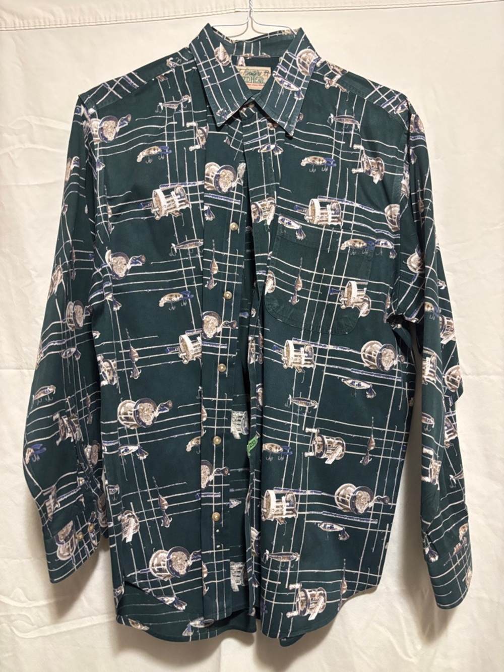 Men's RedHead Dark Green Printed Button-Up Shirt Fishing Reels Large